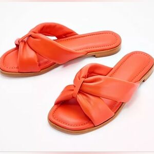 Schutz Fairy Leather Sandal in Flame Orange, Size 6